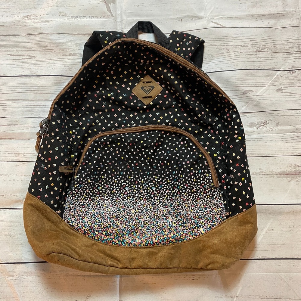 Roxy Backpack Colorful Floral Polka Dot Pattern Zipper‎ Pocket
